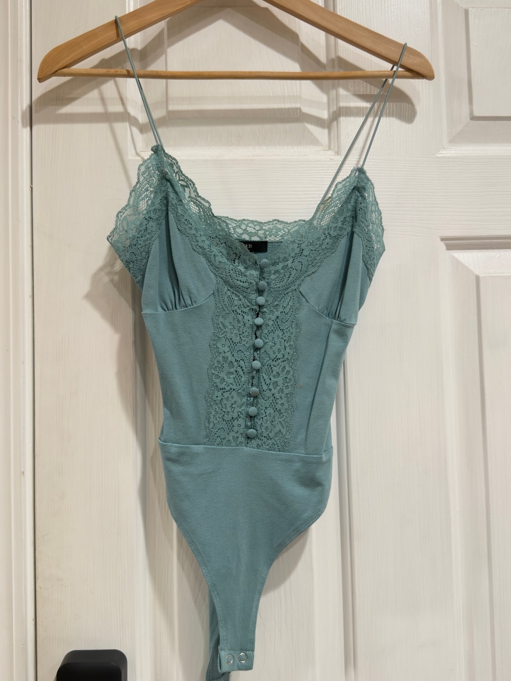 Forever 21 Sage Lace-Trim Spaghetti Strap Bodysuit
